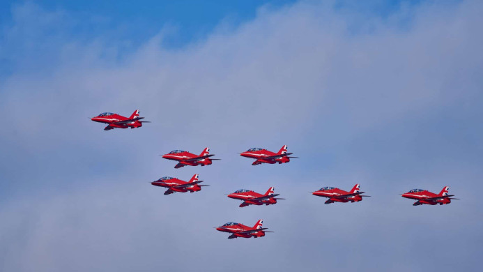 Red Arrows Side Profile in Formation
